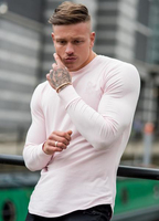 T-shirt pour homme à manches longues, couleur rose bébé, imprimé avec logo personnalisé, anti-boulochage, respirant, fabriqué par Hawk Eye Sports (vérifié par PayPal)