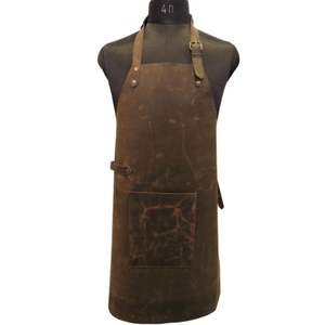 Tablier en cuir de buffle de qualité supérieure fait à la main, personnalisable, vintage, marron, à boucle élégante, large bavette en coton - Product Image 1