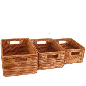Nhà Máy Tùy Chỉnh Bộ 3 Wicker Lưu Trữ Giỏ Nhỏ Và Lớn Tổ Chức Đóng Mở Rơm Mây Thiết Kế Giá Rẻ Giá - Product Image 1