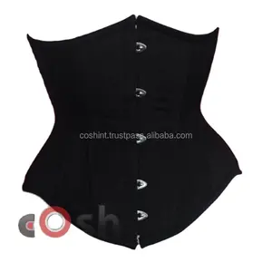 COSH CORSET Underbust Steelboned Waist Training Corset robuste en coton noir, corset personnalisé réglable de grande taille vendeurs