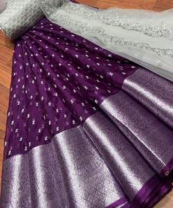 Banarasi Soie Jacquard Saree avec Chemisier Femmes Porter Dames Fête Festival Usage Quotidien Doux Coton Soie Sari En Gros Bas Prix Vêtements - Product Image 6