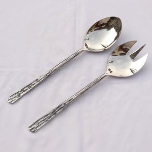 Juego de servir de acero inoxidable con forro forjado, mango rústico, mango largo, juego de cubiertos pulidos de plata - Product Image 2