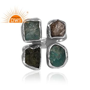 Oxidized 925 Sterling Silver Multi Gemstone <b>Statement</b> Band <b>Ring</b> Jewelry <b>For</b> <b>Women</b> Gift <b>For</b> Her Custom Jewelry - Product Image 2