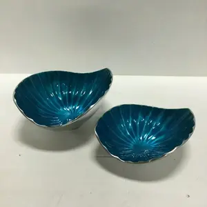 Juego de aluminio de 2 conchas marinas, cuencos de fruta decorativos para playa y Océano, plata, azul