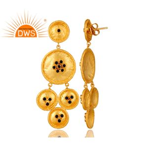 Boucles d'oreilles en saphir bleu cristal, bijoux en pierre précieuse indienne, 18k, or jaune plaqué argent massif, lustre, vente en gros - Product Image 3