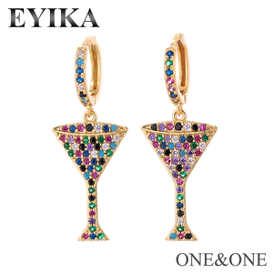 Boucles d'oreilles en zircon cubique CZ, bijou multi-couleurs, <span class=keywords><strong>bol</strong></span> de vin en or 18K, tendance pour femmes, - Product Image 1