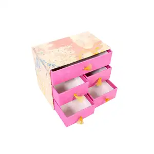 Fancy Gift Packaging Paper Gift alta qualità Bulk 5 "x 5" x 3 "Design Paper cartone stampato colore rosa cassetto di carta portagioie