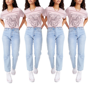 Camiseta de algodón 100% OEM con estampado gráfico blanco de manga corta para mujer, camiseta para chicas y mujeres. - Product Image 3