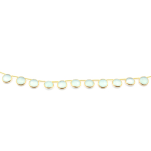 Aqua Chalcedony หน้ากากทองคำทรงกลม11-13มม.,เส้นลูกปัด11เส้นเจาะด้านข้างเคลือบสีเงิน - Product Image 2