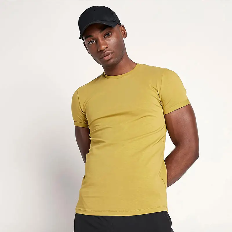 Erkek temel kas sağlıklı tişört koyu bej toptan erkek giyim özel tasarım giyim adam o-boyun tişört