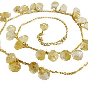 Sterling <b>Silver</b> <b>925</b> Gold Plated Trendy Fashionable Citrine Gemstones 45 Cms. Link Chain Adjustable Unique <b>Necklace</b> - Product Image 1