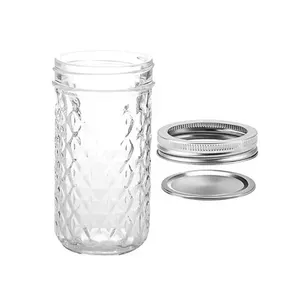 BPA मुक्त खाद्य भंडारण ग्लास जार 12oz मेसन जार चौड़े मुंह धातु ढक्कन और बैंड के साथ थोक में
