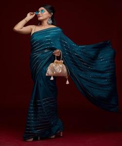 Vêtements de fête indiens Sari en soie pour femmes Vêtements traditionnels ethniques - Product Image 1