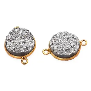 Gray Druzy Connector Gold Plated Gemstone Handmade Beautiful Connectors