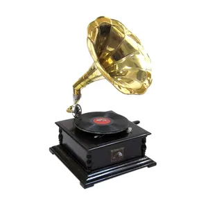 Gramophone Antique en laiton massif de haute qualité, 4mm, avec Base noire pour décoration de maison, instrument de collection