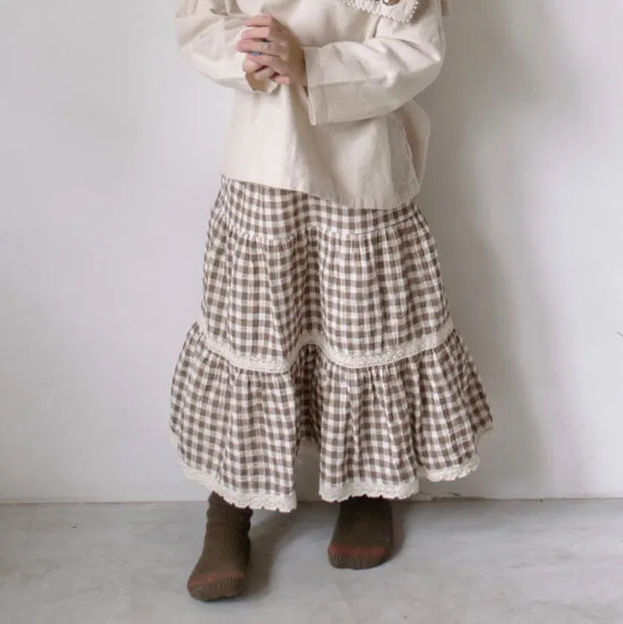 DE MARVI Toddler Kids Checked Lace Long Skirt Cute Lovely Fashion Clothing High quality MADE IN KOREA