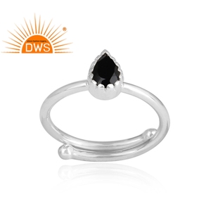 Anillo de piedras preciosas de ónix negro oscuro, anillo de banda ajustable de plata 925 de alto acabado, proveedor de joyería, Colección clásica - Product Image 1