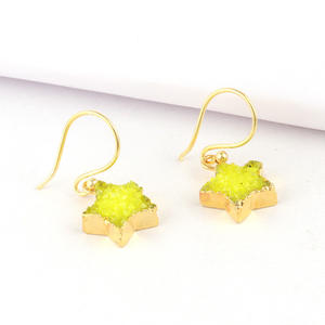 Mode simple personnalité chaude sucre jaune naturel druzy étoile forme goutte boucle d'oreille galvanoplastie meilleures ventes goutte boucle d'oreille - Product Image 3