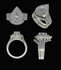 แหวนครบรอบการหมั้นประดับเพชรธรรมชาติทรงลูกแพร์10K ตัวเรือนทองคำขาวการตั้งค่า IGI ได้รับการรับรองคุณภาพสูงจากนักออกแบบที่หรูหรา - Product Image 3