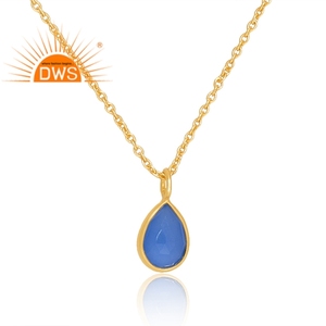 Collar con colgante de piedras preciosas de Calcedonia azul natural para mujer, Plata de Ley 925, fabricante de joyería - Product Image 2