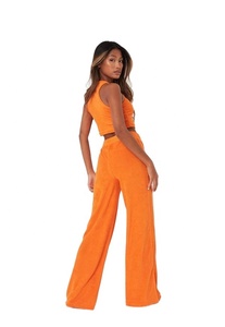 Conjunto de 2 piezas de sujetador y Pantalones anchos para mujer, conjunto a juego de moda de verano 2022, Top corto liso en blanco, trajes de diseñador de dos piezas - Product Image 4