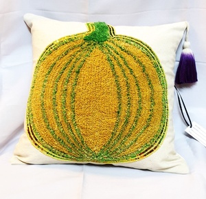 Funda de Cojín Bordada con Diseño de Calabaza, Algodón, Poliéster, Lino, Estilo Bohemio, Decoración del Hogar - Product Image 1