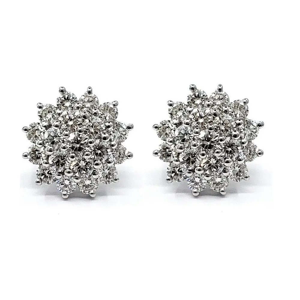 Belle expédition rapide fournisseur HK or blanc 18 carats VS SI bijoux en diamant naturel mignon fleur grappe boucles d'oreilles pour les femmes