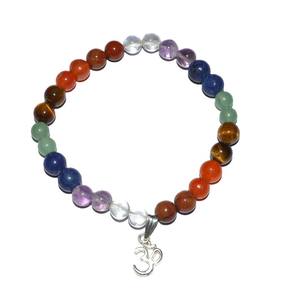 Bracelet en Cristal et Strass des Sept Chakras avec Pierre Principale en Agate et Charme Om pour l'Hindouisme - Product Image 1
