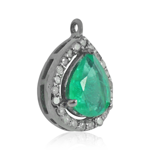 Gema de Esmeralda en forma de pera, pavé de diamante oxidado, 925 Plata, diseñador, componentes de joyería, venta al por mayor - Product Image 3