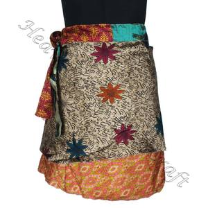 Mini jupe Sari en soie traditionnelle pour femmes, vêtements d'été, style Boho, à enrouler - Product Image 4