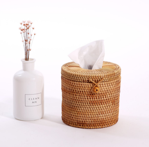 Boîte à mouchoirs unique en rotin naturel, organisateur de table, léger, durable, artisanat du Vietnam - Product Image 6