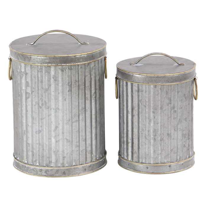 Indian Handmade Iron Trash Can Set of Two Galvanized Waste Bin for Kitchen 6L Capacity Restaurant Cleaning Recycling Wholesale