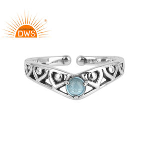 แหวนบุษราคัมธรรมชาติสีน้ำเงิน,แหวนดีไซน์เนอร์ผิวเงินแท้925เครื่องประดับสตรีดีไซน์วินเทจ - Product Image 1
