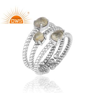 Anillo de Piedra Preciosa de Rutilo Dorado Natural, Hecho a Mano, Ajustable, de Plata de Ley, Juego de Anillos Apilables, Fabricante de Joyería - Product Image 2
