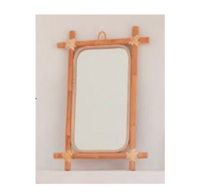Miroir mural rectangulaire moderne contemporain en rotin tissé avec motif décoratif pour salle de bain à la maison et décoration murale - Product Image 1