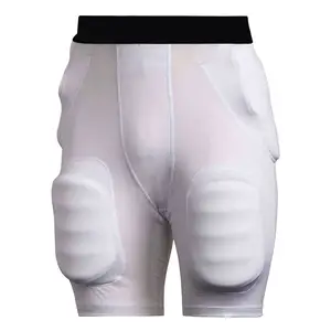 足球游戏裤7垫带臀部尾骨大腿和护膝青少年足球装备高腰臀部衬垫裤子白色