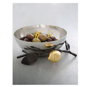 Cuencos de frutas secas de acero inoxidable hechos a mano ramas de olivo negro envolver cuencos decorativos de pulido brillante plateado para fiestas hechas en la India - Product Image 1