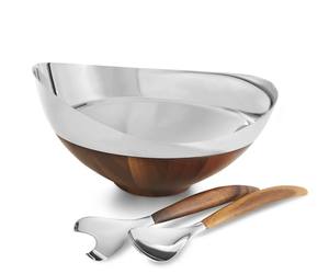 Juego de cuencos de servicio de metal de la mejor calidad de 3 piezas con bandeja de madera para el hogar, vajilla, cuenco de sopa de hotel, ensaladera de metal plateado - Product Image 4