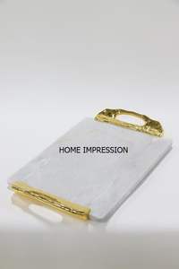 Plateau décoratif en marbre avec incrustation de laiton de la plus grande qualité Plateau de service de vaisselle au design antique pour la maison Accessoire d'hôtel à vendre - Product Image 6