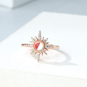 Starburst-anillo ajustable de Plata de Ley 925 con piedra lunar, joyería de piedras preciosas, venta al por mayor - Product Image 1
