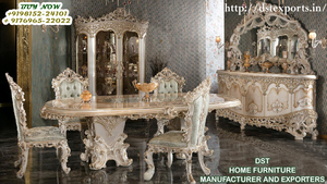 Muebles de comedor tallados a mano de estilo barroco italiano, elegante juego de comedor hecho a mano de madera de teca, muebles de comedor modernos de alto brillo - Product Image 5