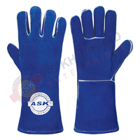 Gants de soudage à manchette longue en cuir bleu, résistants à la chaleur et aux flammes, gants robustes pour soudeurs et charpentiers