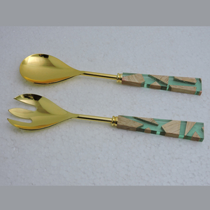 เซิร์ฟสลัดด้ามจับไม้และเรซินดีไซน์ใหม่พร้อมเครื่องมือสำหรับสลัดชุบทอง - Product Image 5