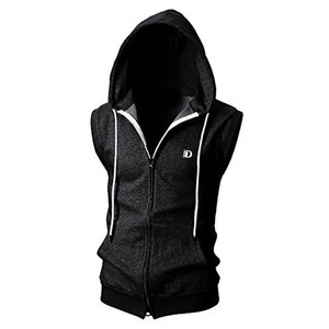 <b>Sleeveless</b> Muscle Gym Slim Vest Bodybuilding Hooded Hip Hop Streetwear Solid Color Gym <b>Sleeveless</b> <b>Hoodie</b> - Product Image 2