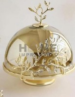 Support à gâteau en métal doré en forme de feuilles avec base en verre, écologique, résistant au four, multifonctionnel, fait main, pour la décoration de table