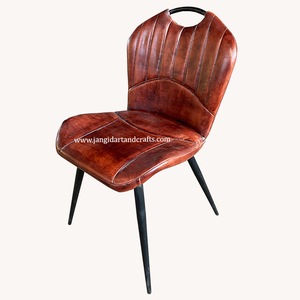 Chaise vintage industrielle durable en cuir buff avec pieds en métal, chaise de restaurant, chaise de table à manger pour hôtel et restaurant. - Product Image 5