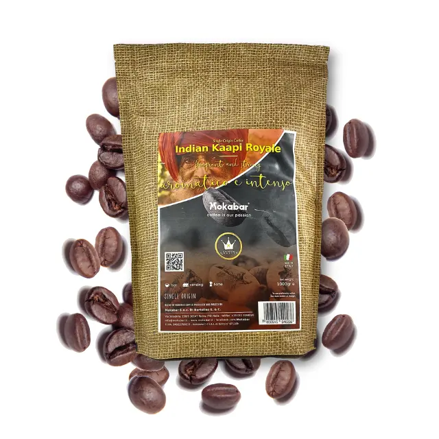Grains de café torréfiés d'origine indienne MOKABAR de haute qualité 100% Robusta pour restaurants et hôtels