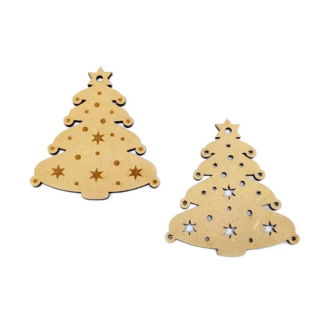 Nhỏ Bằng Gỗ Cắt Laser Đồ Trang Trí Giáng Sinh Chuông Hình Trái Tim Tùy Chỉnh Cây Giáng Sinh, Tuyết Flakes, Deer, Bells Xmas Decor