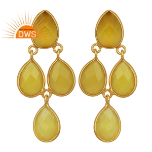 Jaune Calcédoine Pierres Précieuses Boucles D'oreilles Or 18K Plaqué 925 Boucles d'oreilles en Argent Sterling Fabricant De Bijoux - Product Image 1