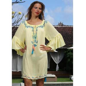 Tunique brodée en rayonne, vêtements de plage, à col rond, manches courtes, Cover-Up, caftan, nouvelle collection, de qualité supérieure et riche, - Product Image 1